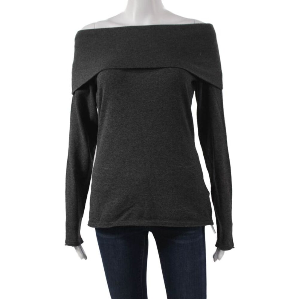 Kinross Cashmere Women Off Shoulder Gray Pullover Long Sleeve Size S